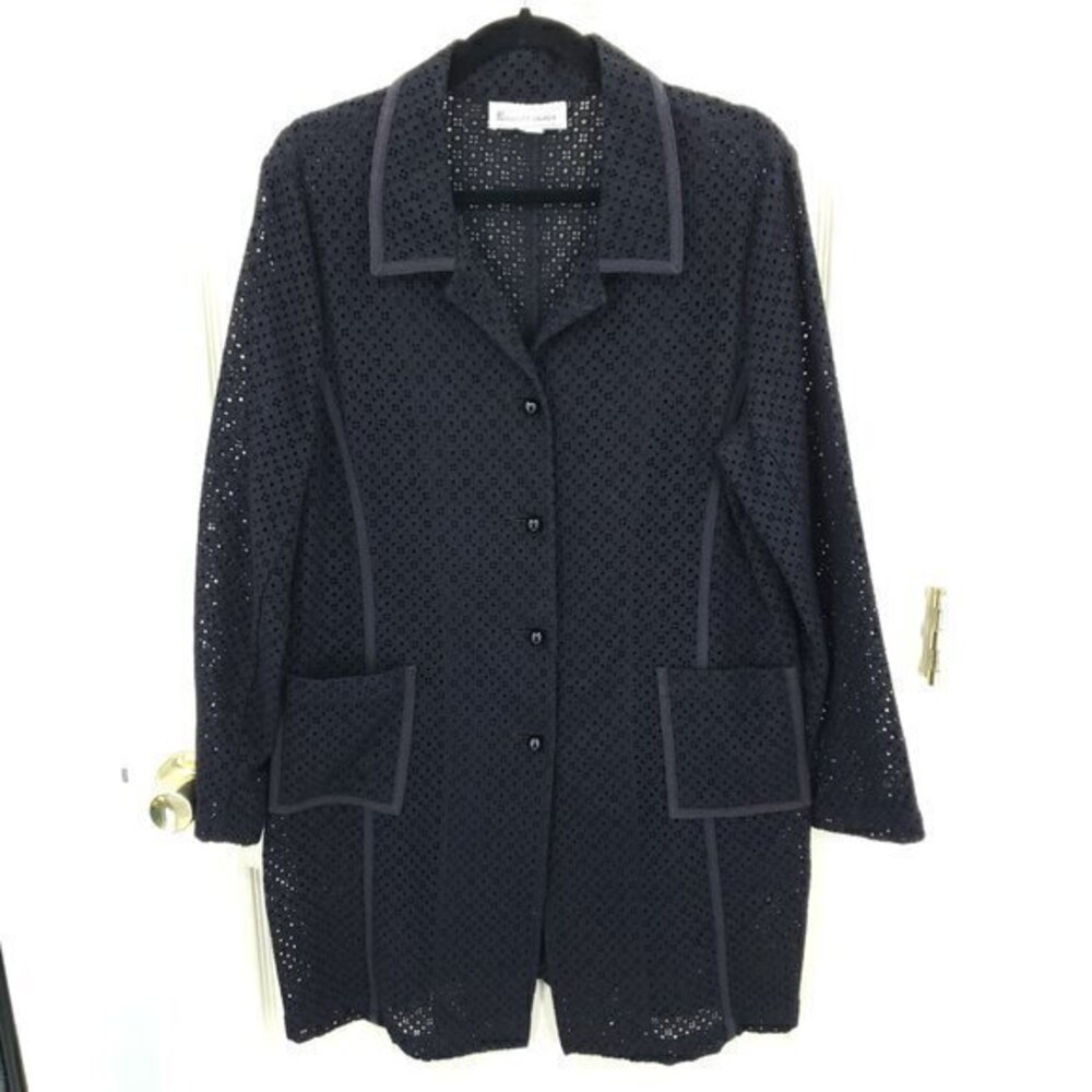 VTG Elliott Lauren Cotton Eyelet Lace Long Line Trench/Jacket10/12/L Black
